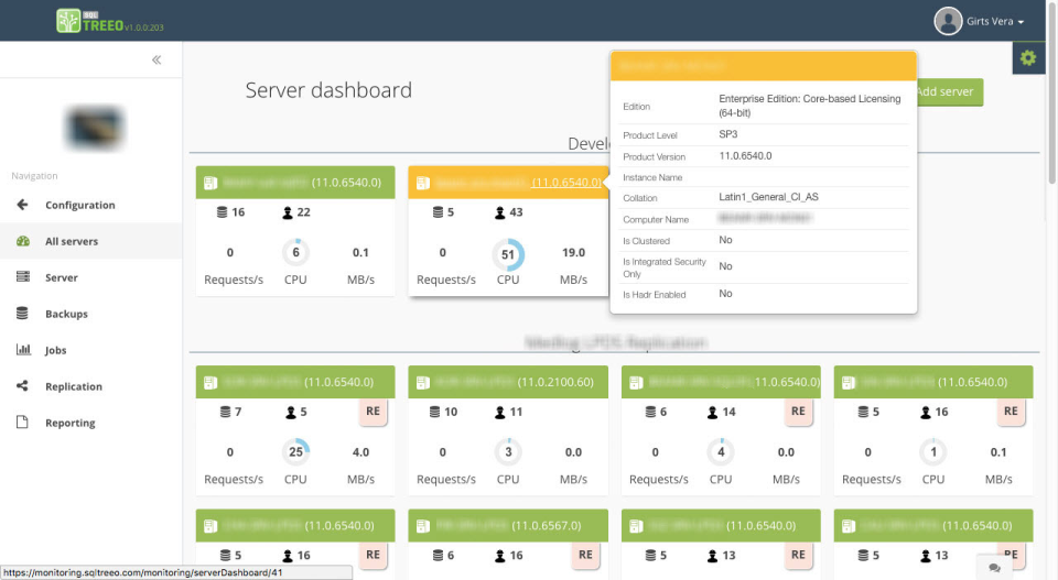 screenshot of SQLTreeo Monitoring